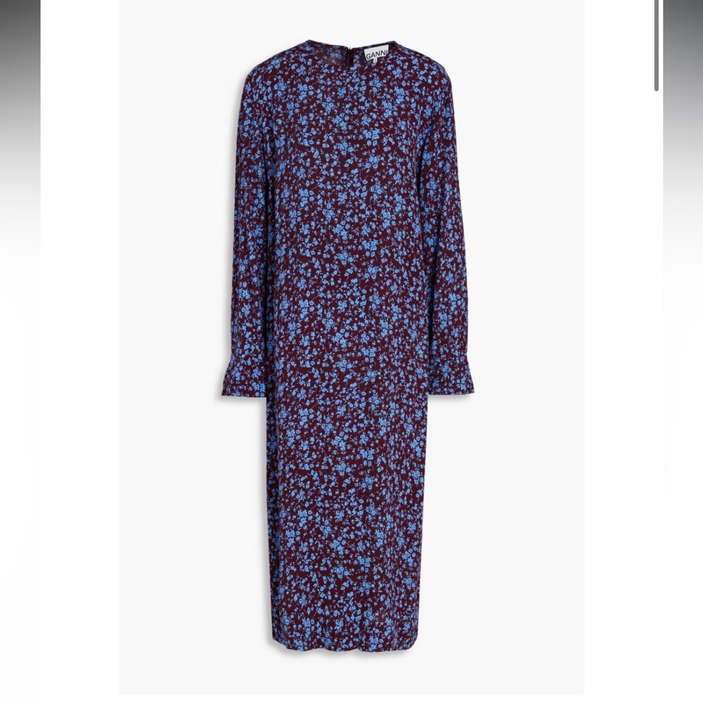NWT Ganni floral crepe midi dress